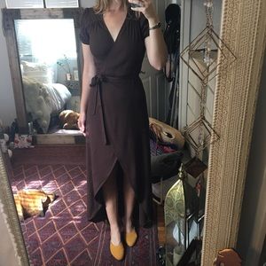 Reformation Wrap Ruffle Sleeve Dress - Brown / L
